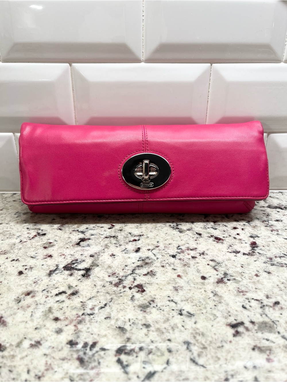 Coach Madeline Fold Over Turnlock Leather Clutch EUC